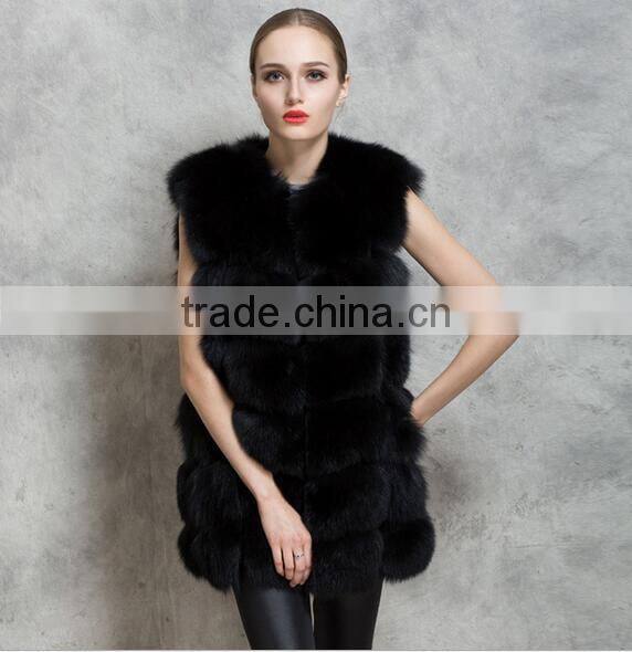 Fashion Girl Waistcoat Fox Fur Gilet with Hood Fake Fur Vest Women