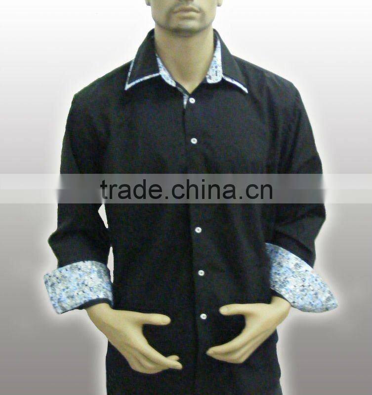 100%Organic cotton High quality Fancy dark blue men shirt with Double collar and Embroidered logo