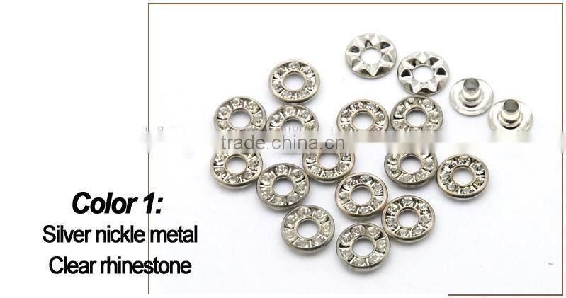 4 colors 9mm round metal brass rhinestone eyelets crystal diamond grommets glass eyelets RE-9mm-001