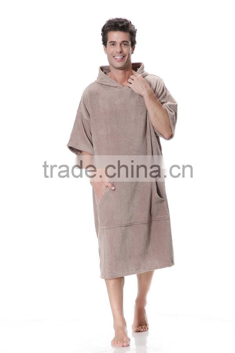 Gray poncho hooded with pocket short sleeve
