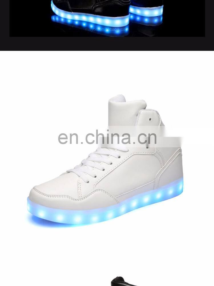 Wholesale New design Casual shoes men Pu leather light shoes Street dance luminous high top LED shoes sneakers for men women