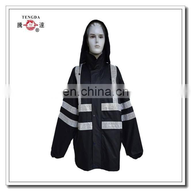 190T polyester pongee raincoat with prismatic reflective strips