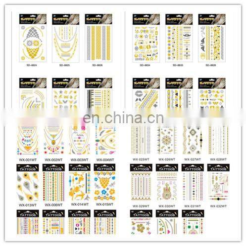 Wholesale Newest Design Tattoo Sticker Metallic Sexy Ladies Makeup& Henna Small Order Cheap Tattoo Stickers Paper Gold Silver