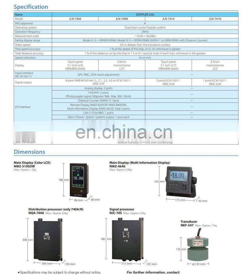 Marine electronics maritime navigation communication JRC JLN-740 water radio stable speed distance measurement doppler speed log