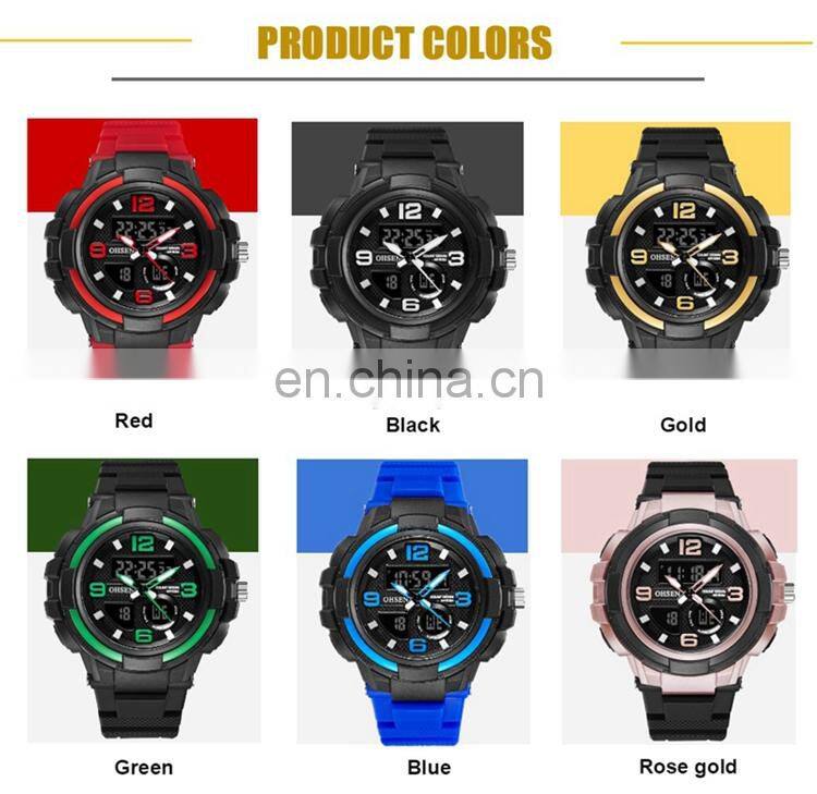 OHSEN AD1902 Men Analog Digital Watches Silicone Strap Chronograph Stopwatch Water resist Sport Watch