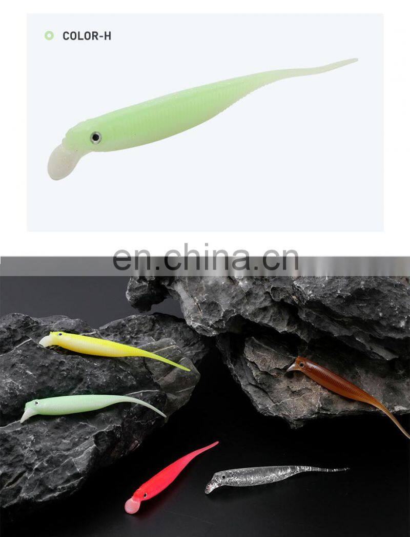 JOHNCOO Needle Shape Tail 80mm 2.5g Pvc Material Soft Bait Fishing Lures with Tongue 6pcs/bag