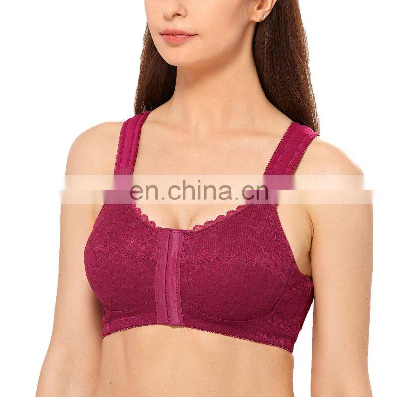 High impact Women's Front Closure Wireless Back Support Full Coverage Bra Sports bra
