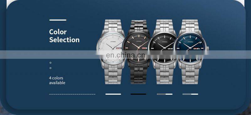 SINOBI Male Classic Black Dial Watches S9834G Dual Calendar Window Man Wrist Watches Business Man Steel Watch