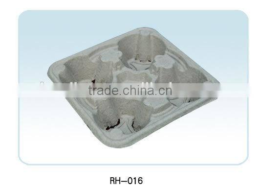 eco-friendly molded pulp coffee cup tray
