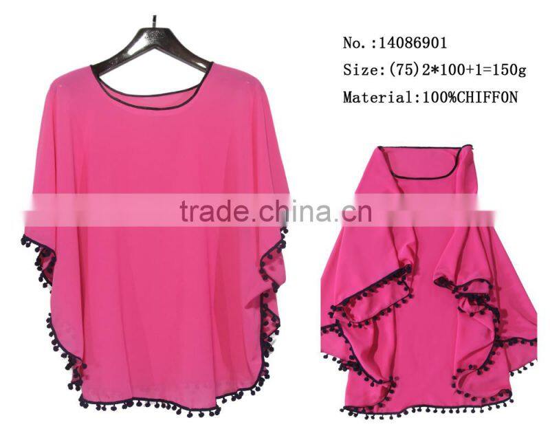 fresh color rose red pullover chiffon shawls 2016 spring pashmina woman poncho