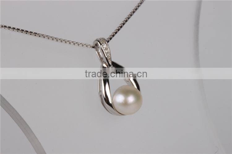 Fashion white gold plated pearl silver necklace 925