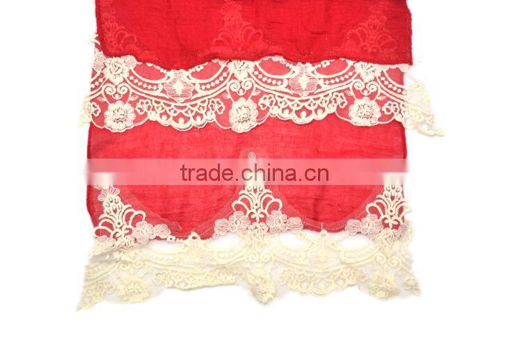 2015 Autumn Winter Newest Embroidery Floral Lace Sewed Cotton Baby Girls Scarf
