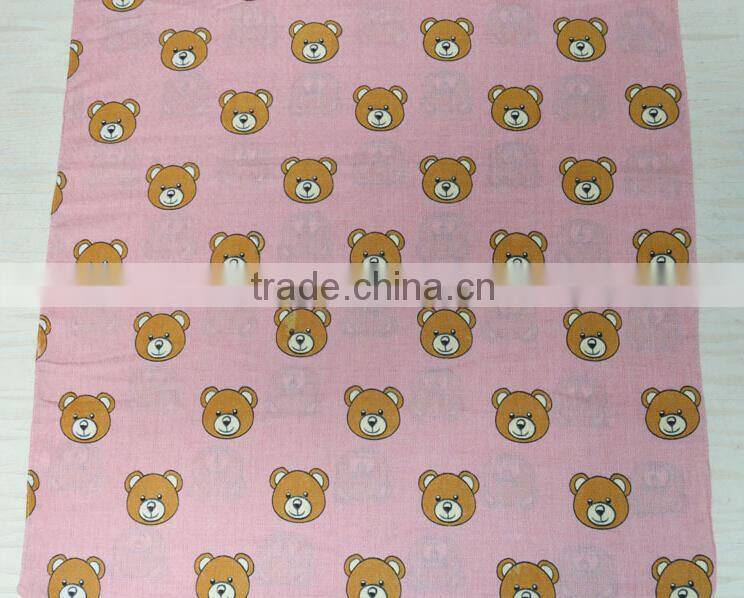 New Design Little Bear Printed Cotton Lady Fashion Scarf