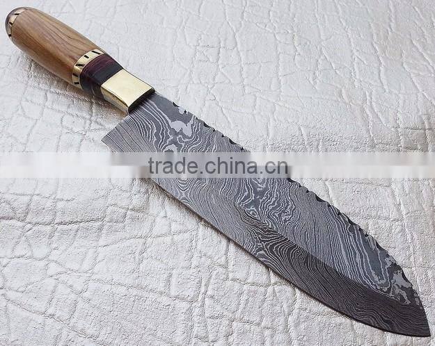 Fixed blade chef-jungle knife with wood Handel