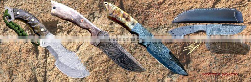 Custom Handmade Damascus steel Bowie Hunting Knife with Stag Horn handle