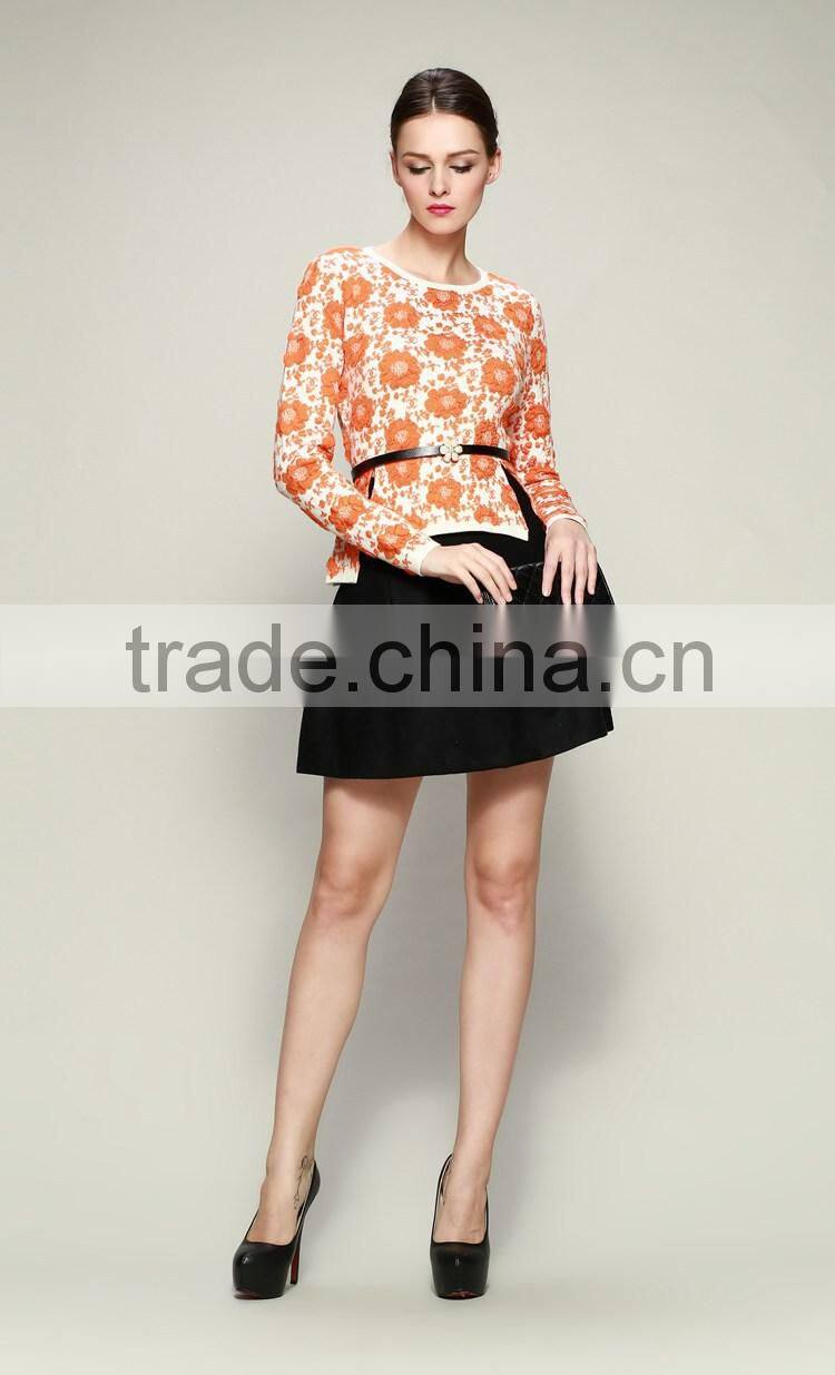 2014 Brand name Newest european runway styles edelweiss knitted models sweater tops +mini skirts with belt D1691501