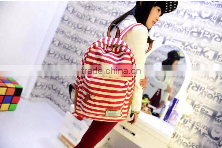 fashion simple strip for canvas backpack navy blue shoulder bag