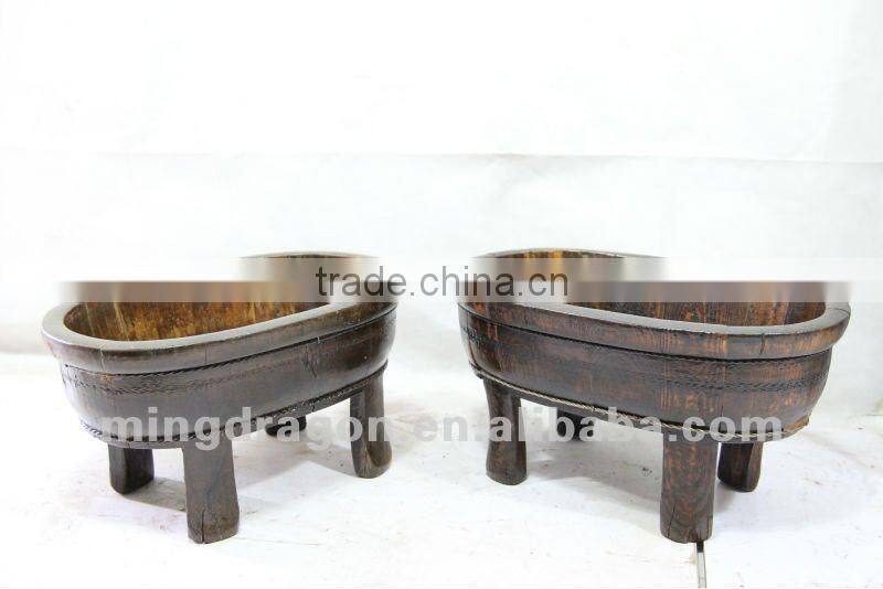 Chinese antique furniture pine Shanxi wooden basin with three legs