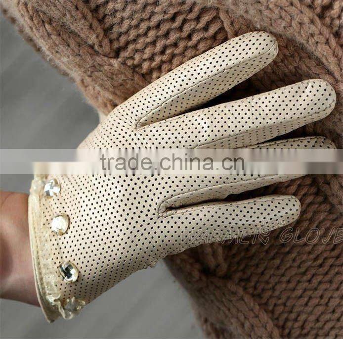 HIGH end online shop tight full grain goatskin beaded and lace leather winter glove