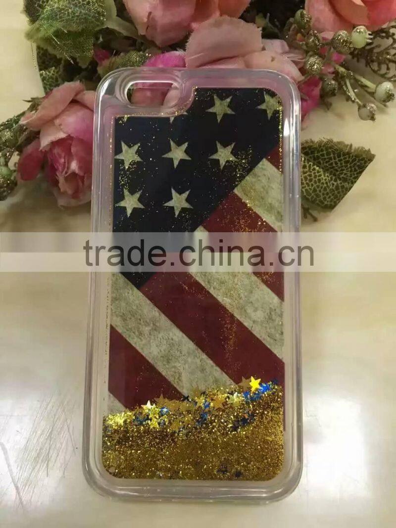 USA UK Flag Liquid Glitter Stars Bling Moving Latest Design TPU Case Cover For iPhone & Samsung