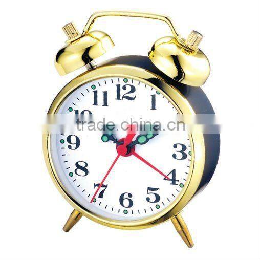 Metal case mechanical alarm clock, 2.5 inch size