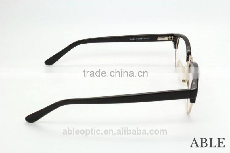 2015 hotselling round black acetate hand made spectacles optical frames eyewear eyeglasses with half-rim metal