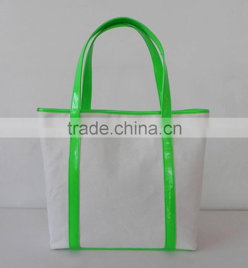 2016 best selling canvas tote bag pu leather handle