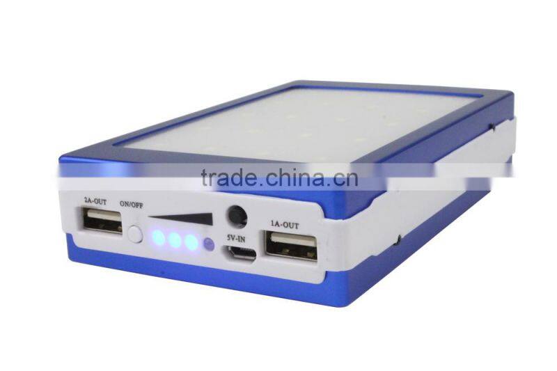 Dual USB 10000mah universal solar power bank for laptop or mobile phone