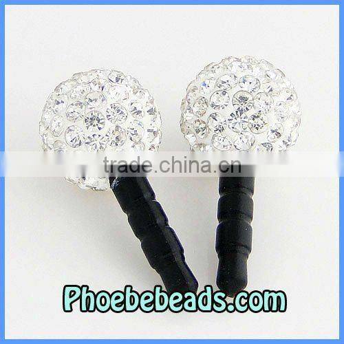 Wholesale New Sparkling White Crystal Rhinestone Pave Disco Ball Earphone Dustproof Jack Plug Ear Cap For Phone Iphone MDP-P1205