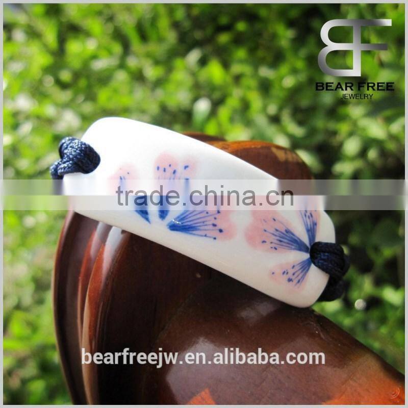 Traditional Handicrafts ceramic Bracelet with flower printing Adjustable Wrist size