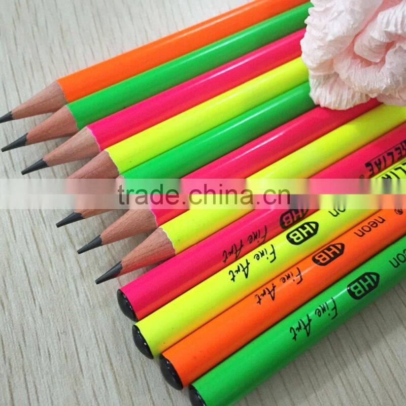 7" standard size round shape soft wood neon color body pencil with dipped top
