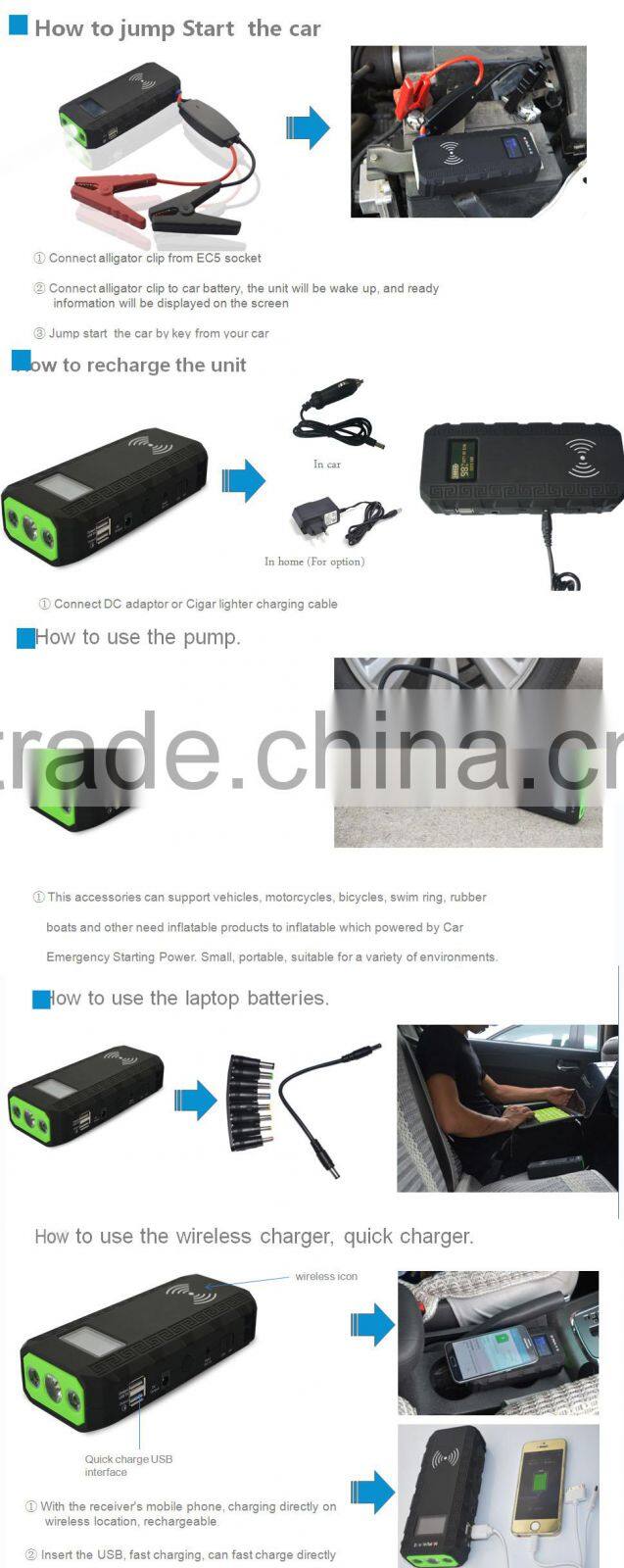 Wholesale 12V Car Power Bank Emergency Jump Starter Multi-function Portable Mini Car Battery Jump Starter