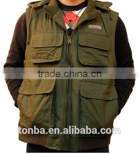Customized Comfortable Camera Vest and SLR hooded Vest for Outdoor men with Army Green