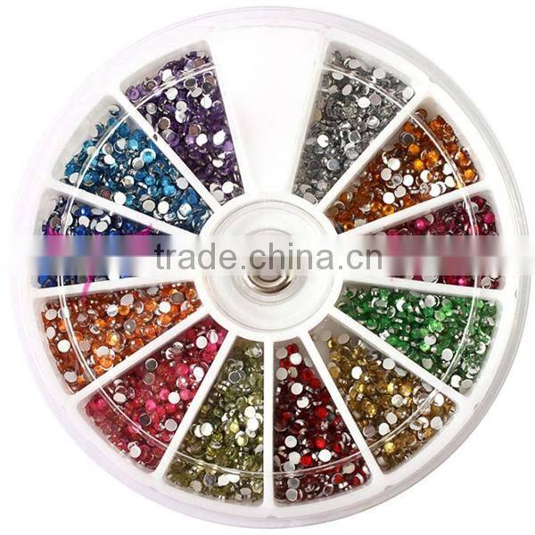 New arrival 12 colors round 3D nail decoration with glitter powder