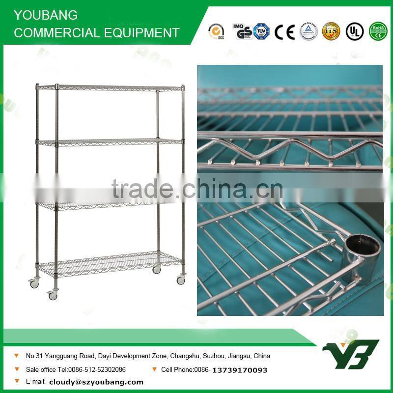 2015 hot sell NSF 150KGS 72x24 inch heavy duty 4 layer chrome wire shelving (YB-WS057)
