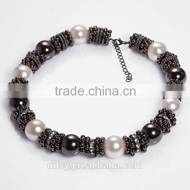 Pearl gun metal decorative bead brass chain for wemen Brightness F1-80008