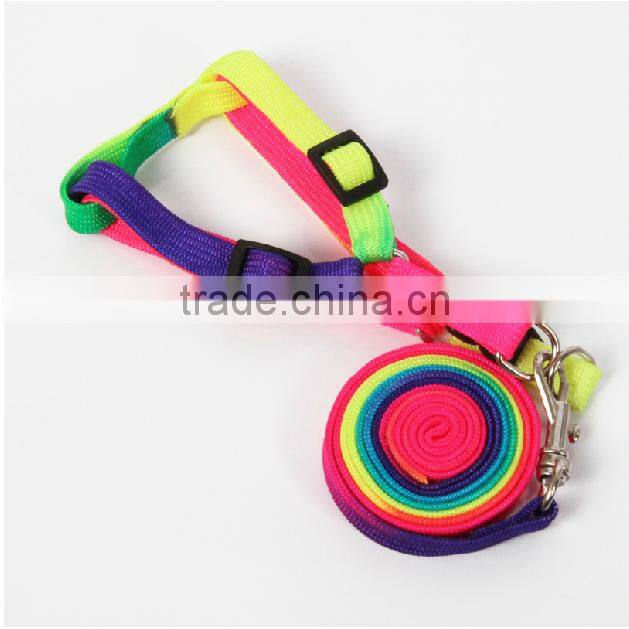 Factory Price Rainbow Nylon Leash and chest For Small/large Dogs;nylon material dog leash and dog chest