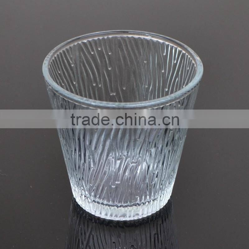 Round Shape Votive Candle Holder Clear Candle Glass with Embossed Pattern