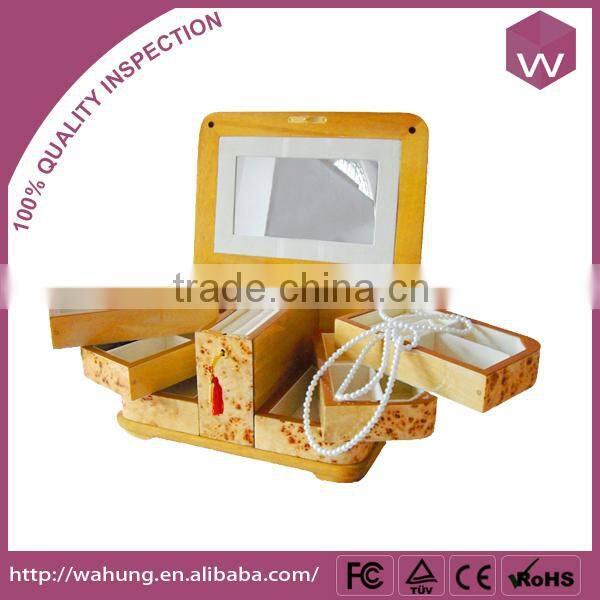 Elegant wooden jewelry box white mirrored design jewelry cosmetic box