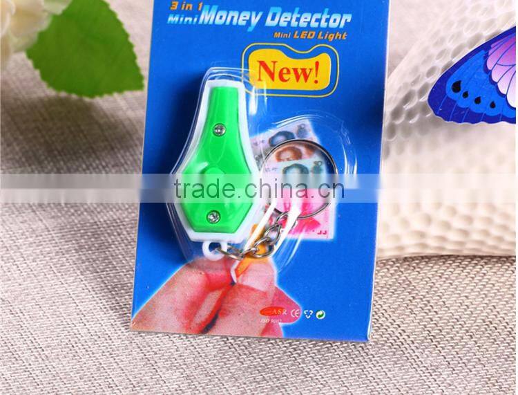 New design colorful fashional money detector with led light wholesale cheap uv led flashlight with keychain