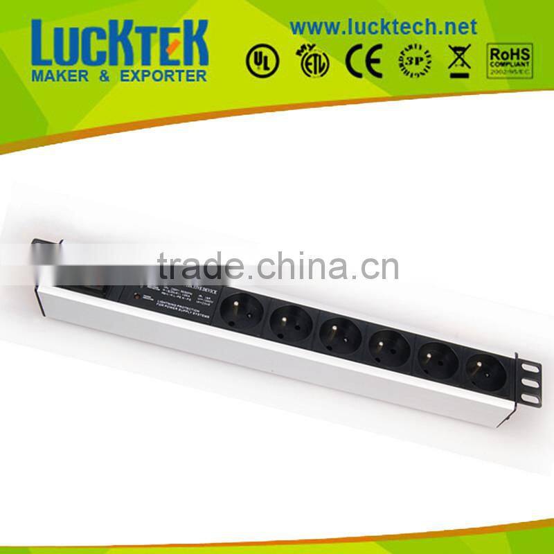 6ways French power PDU, rack mount power distribution unit with red switch