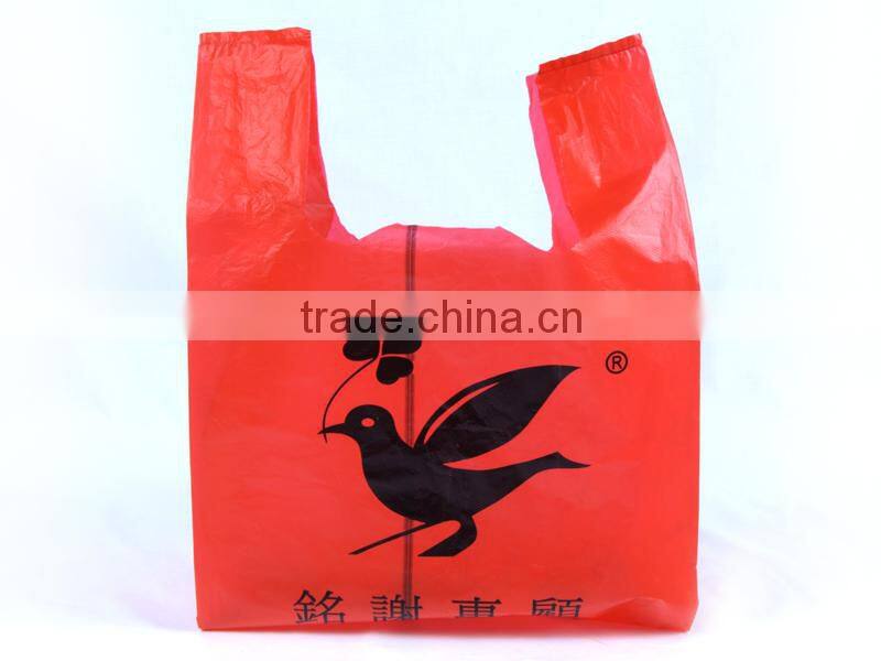 China Manufacture red custom printed plastic t shirt bags for shopping