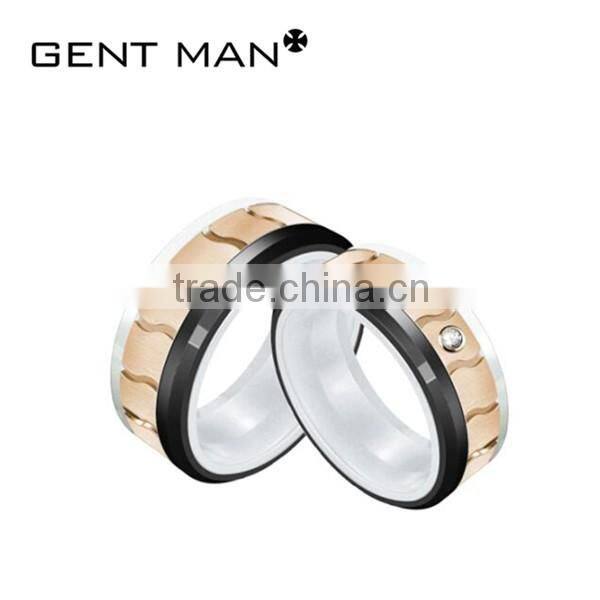 Factory direct sale Design special stainless steel and black ceramic combination ring