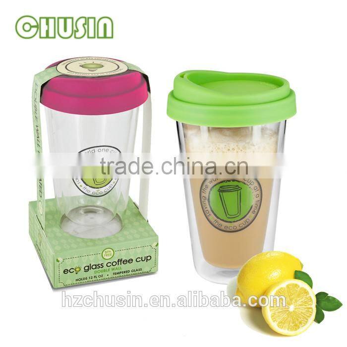 HOT selling glass mug/glass cup/coffee cup with silicone lid silicone handle wholesale