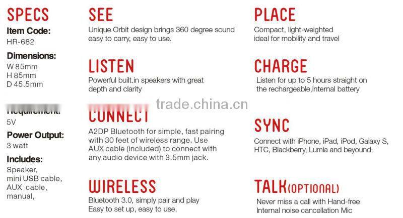 Fashion size orbit design speaker/bluetooth speaker/mini portable and wirelss