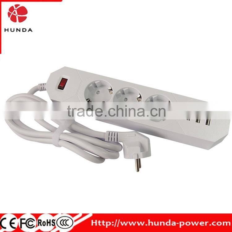 3-Outlet Travel Charger Power Strip with 3.4A Max 3 USB Ports, 1.8M Power Cord for smartphone