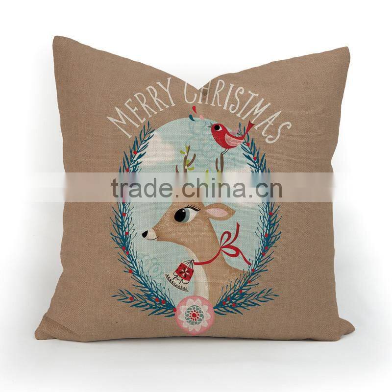 Best-selling deer printed custom plain linen cotton pillow cover