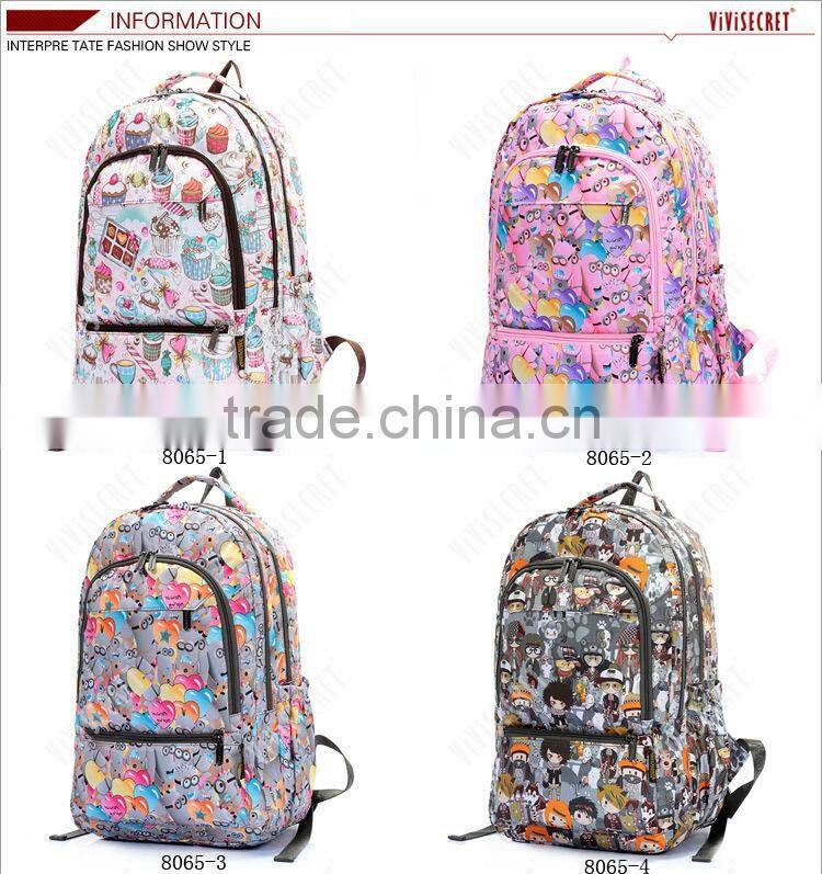 Manufacturers polyester waterproof pink cartoon school fantasy backpacks from china
