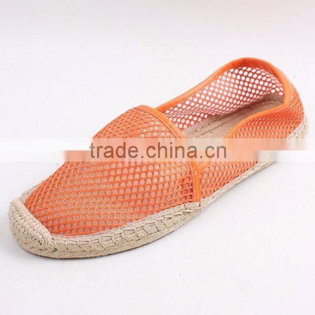 Latest design belly shoes factory espadrilles fashion mesh material jute sole espadrille