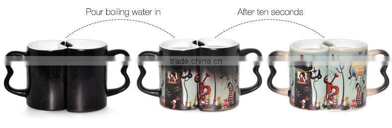 Personalized 11OZ couple cearmic mug with black color magic coffee mug for love